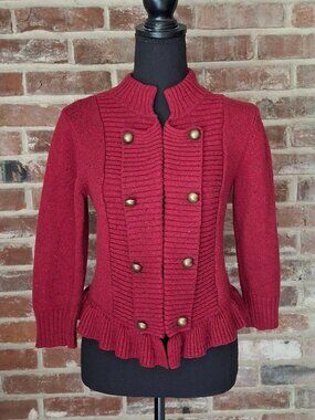 Decree 3/4 Length Sleeve Burgundy Military Inspired Cardigan Sz M